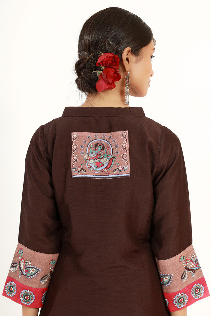 Coffee Saraswati Set + Brahmi dupatta ( set of 3 ) | SHOBITAM