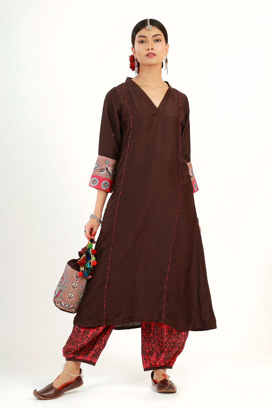 Coffee Saraswati Set + Brahmi dupatta ( set of 3 ) | SHOBITAM