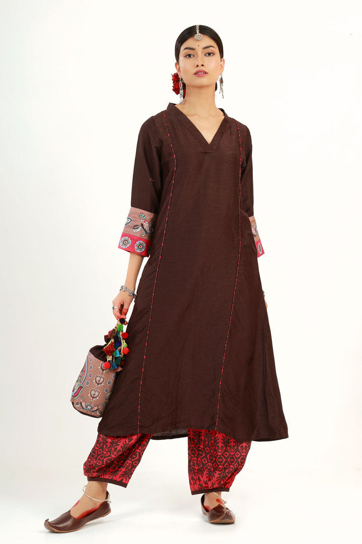 Coffee Saraswati Set + Brahmi dupatta ( set of 3 ) | SHOBITAM
