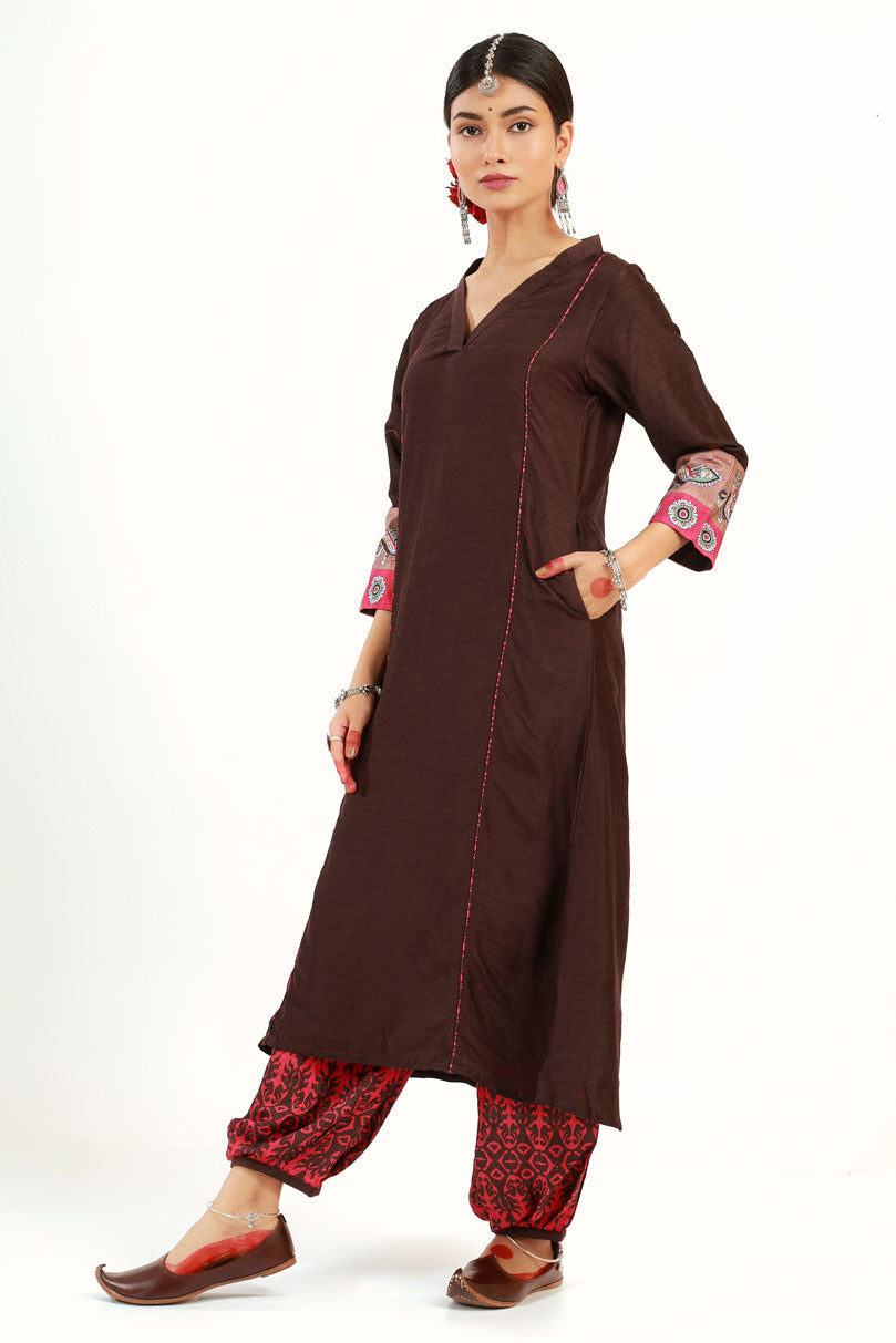 Coffee Saraswati Set + Brahmi dupatta ( set of 3 ) | SHOBITAM