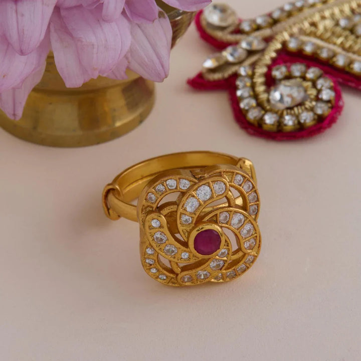 Pure 92.5 Silver, Gold Plated Roohgul Ring