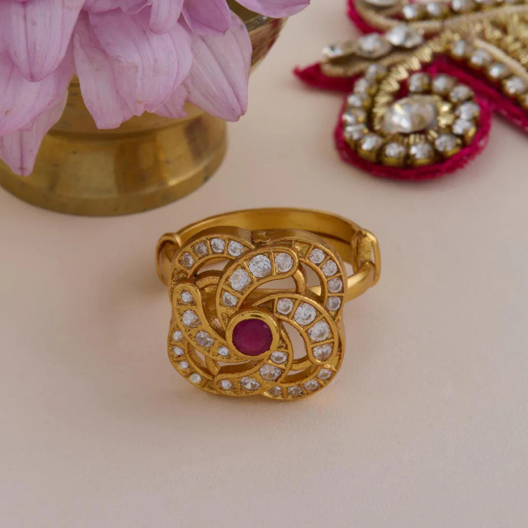 Pure 92.5 Silver, Gold Plated Roohgul Ring