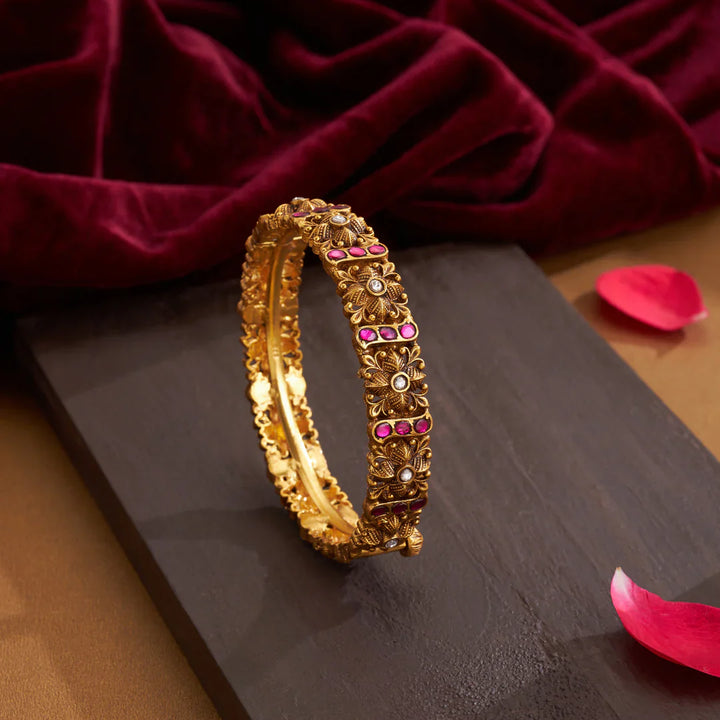 92.5 Silver, Gold Plated Ratnawali Phool Bangles