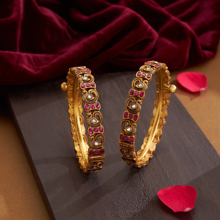 92.5 Silver, 24kt Gold Polish Moraniya Nakash Kangan | SHOBITAM