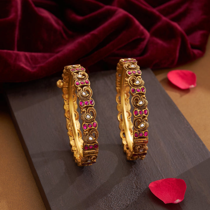 92.5 Silver, 24kt Gold Polish Moraniya Nakash Kangan | SHOBITAM