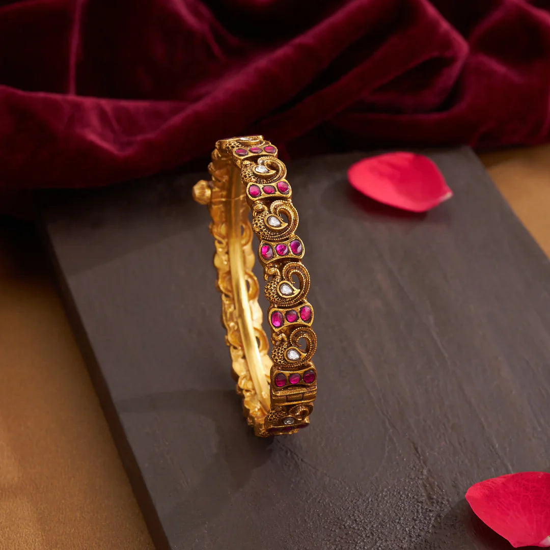 92.5 Silver, Gold Plated Moraniya Kangan