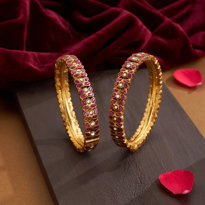 92.5 Silver, Gold Plated Bikaneri Kundan Bangles