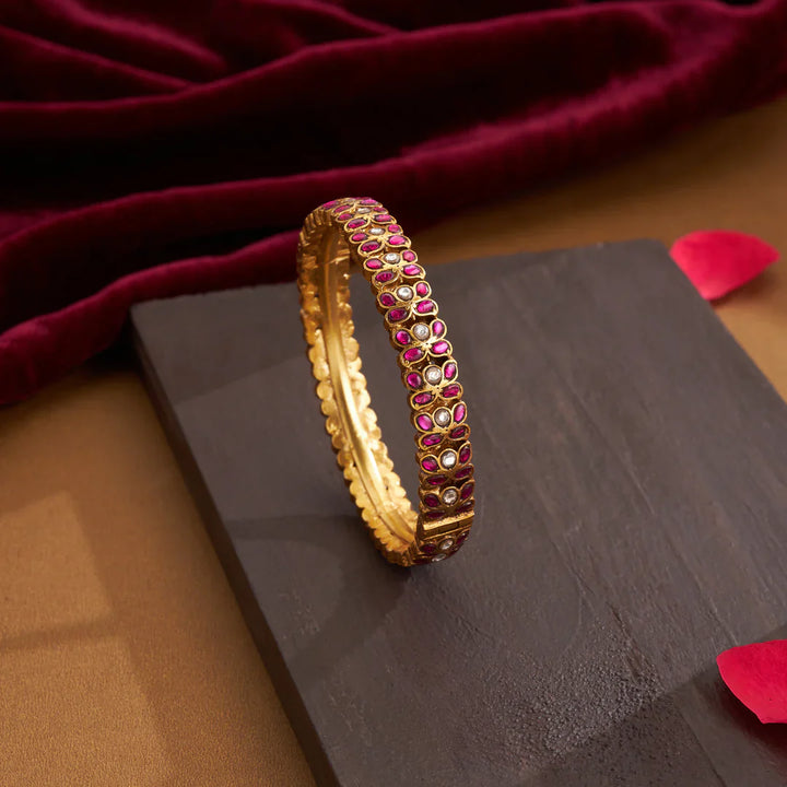 92.5 Silver, Gold Plated Bikaneri Kundan Bangles