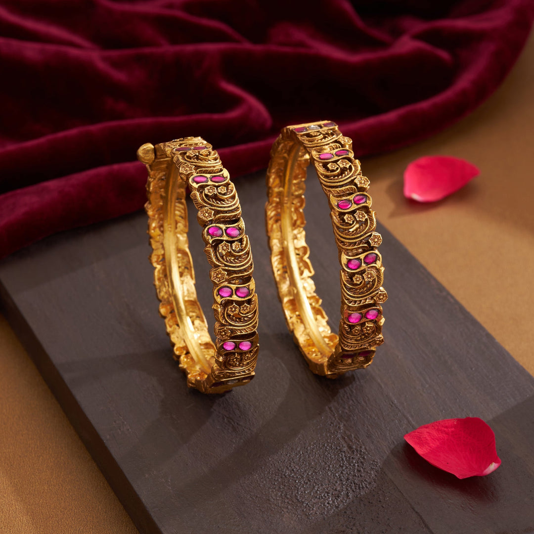 92.5 Silver, 24kt Gold Polish Kusumgandh Kundan Bangles  | SHOBITAM
