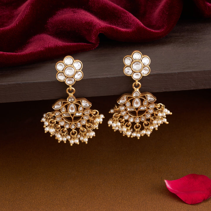 92.5 Silver, Gold Plated Phoolvati Kundan Danglers | SHOBITAM