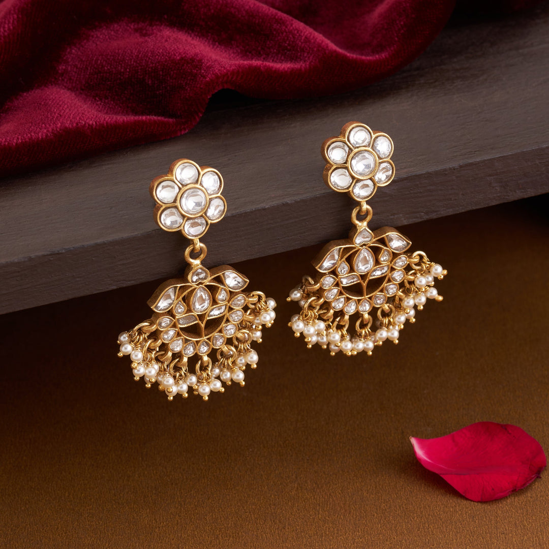 92.5 Silver, Gold Plated Phoolvati Kundan Danglers | SHOBITAM