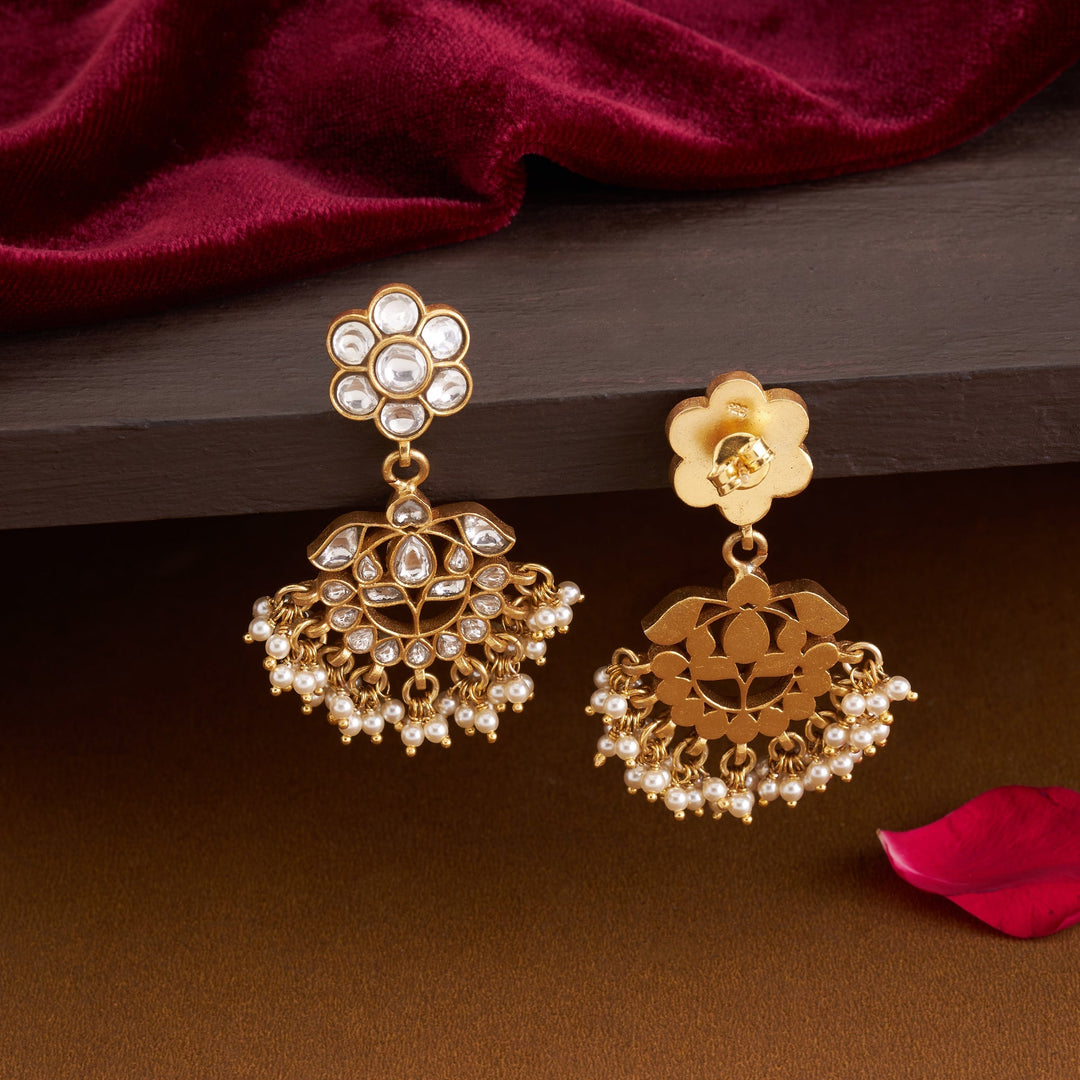 92.5 Silver, Gold Plated Phoolvati Kundan Danglers | SHOBITAM