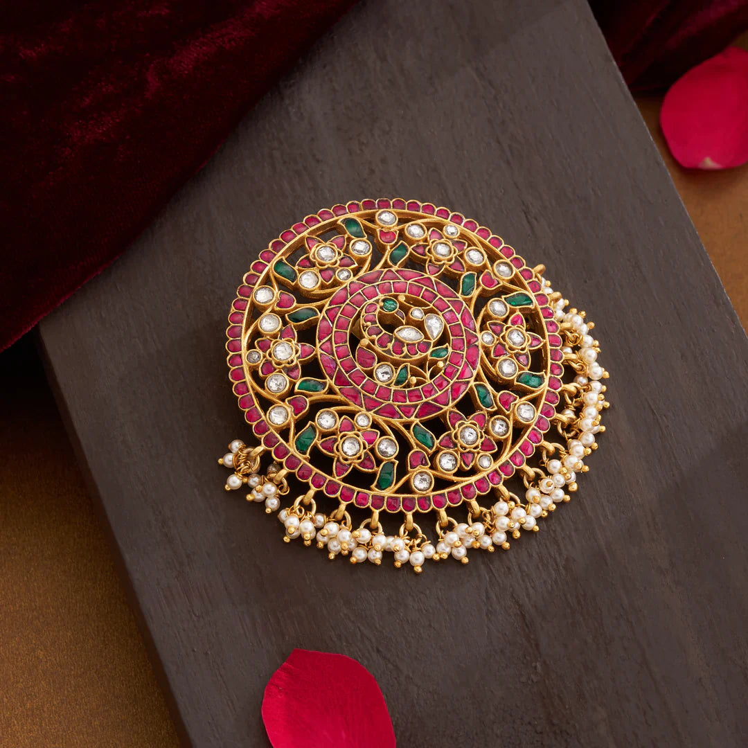 Pure 92.5 Silver,  Gold Plated Rajmayuri Kundan Pendant