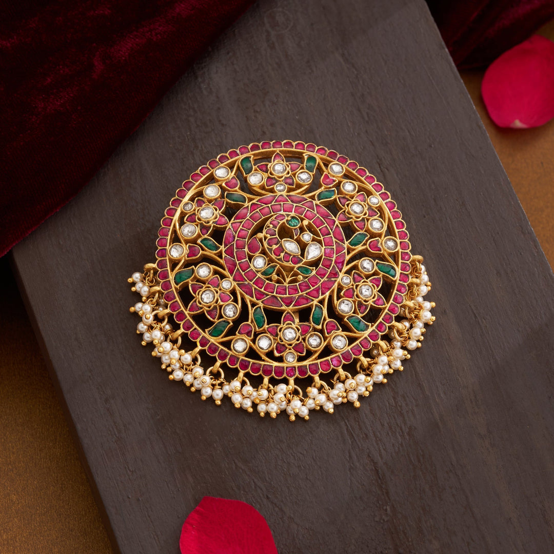92.5 Silver, 24kt Gold Polish Rajmayuri Kundan Pendant | SHOBITAM