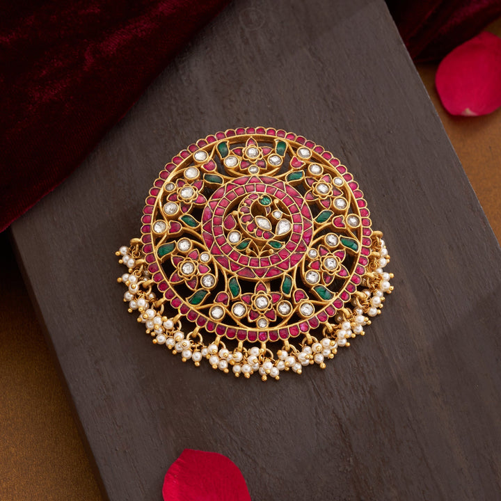 92.5 Silver, 24kt Gold Polish Rajmayuri Kundan Pendant | SHOBITAM