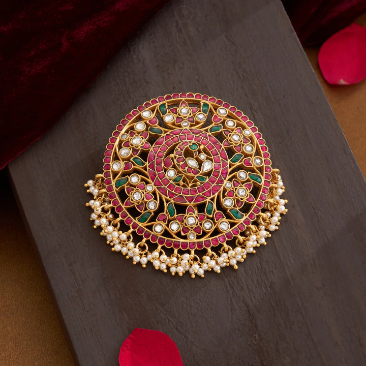 Pure 92.5 Silver,  Gold Plated Rajmayuri Kundan Pendant