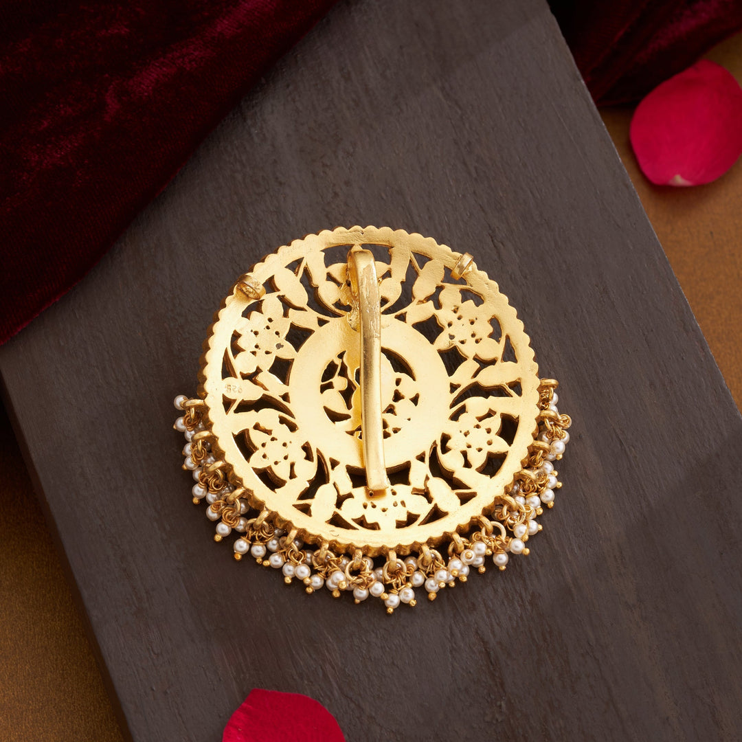 92.5 Silver, 24kt Gold Polish Rajmayuri Kundan Pendant | SHOBITAM