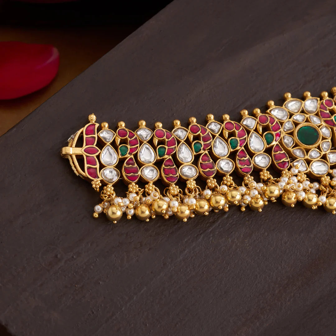 Pure 92.5 Silver, Gold Plated Mayurraj Choker