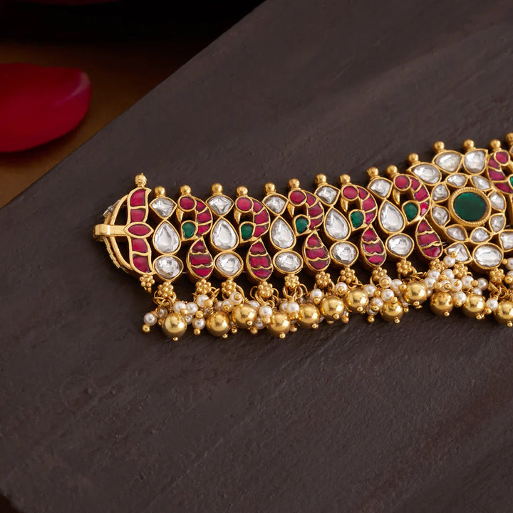 Pure 92.5 Silver, Gold Plated Mayurraj Choker
