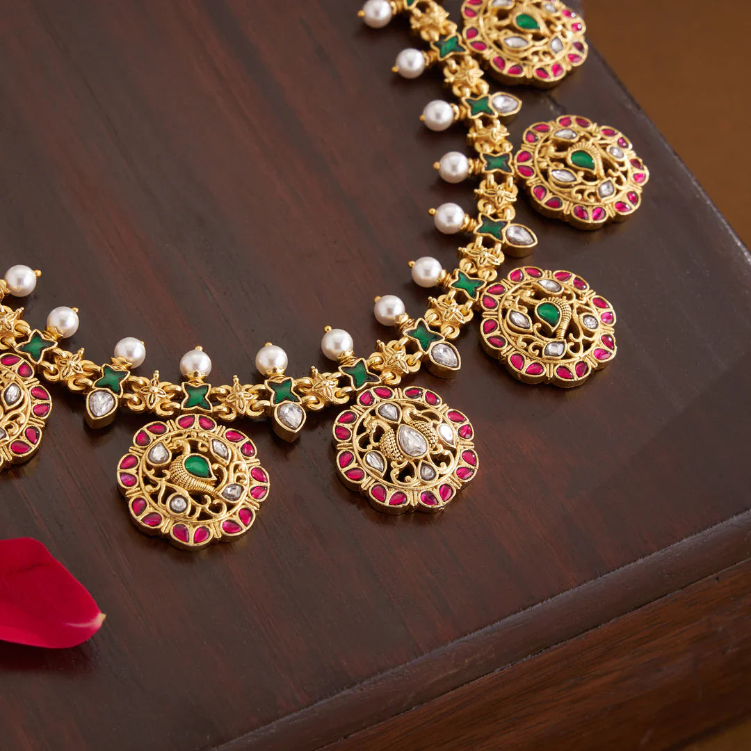 Pure 92.5 Silver, Gold Plated Bottumayur Necklace