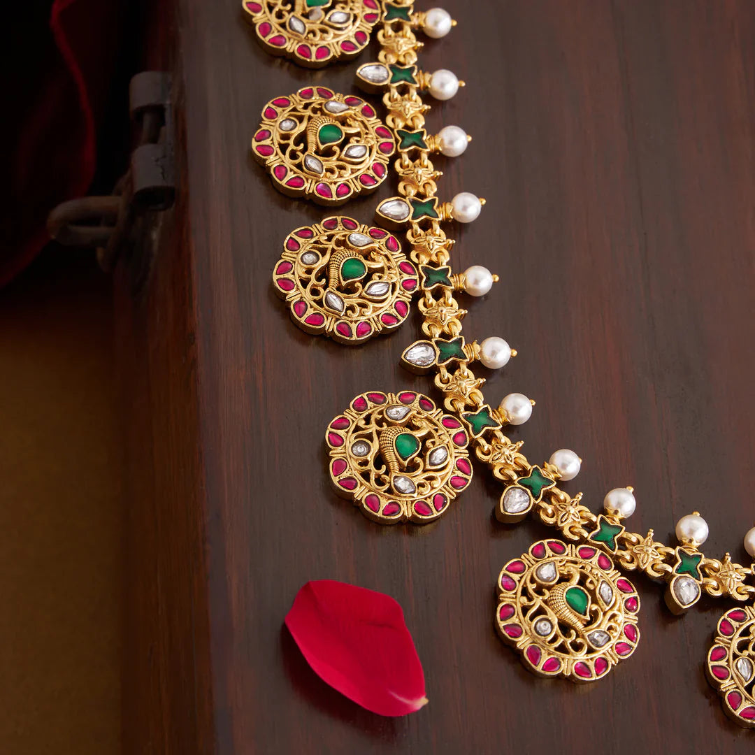 Pure 92.5 Silver, Gold Plated Bottumayur Necklace