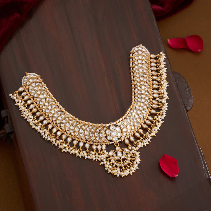 Pure 92.5 Silver, Gold Plated Kundan Kalakriti Choker
