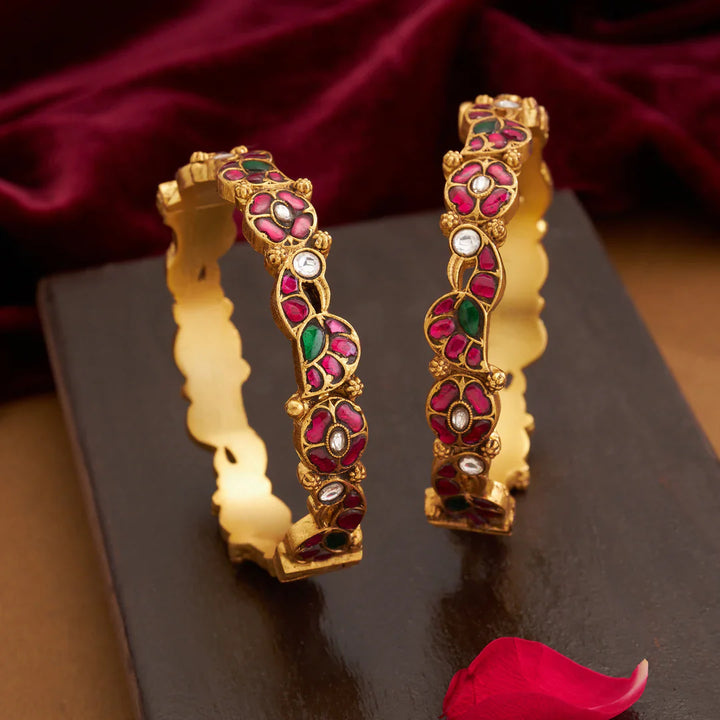 92.5 Silver, Gold Plated Mayurdiva Bangles
