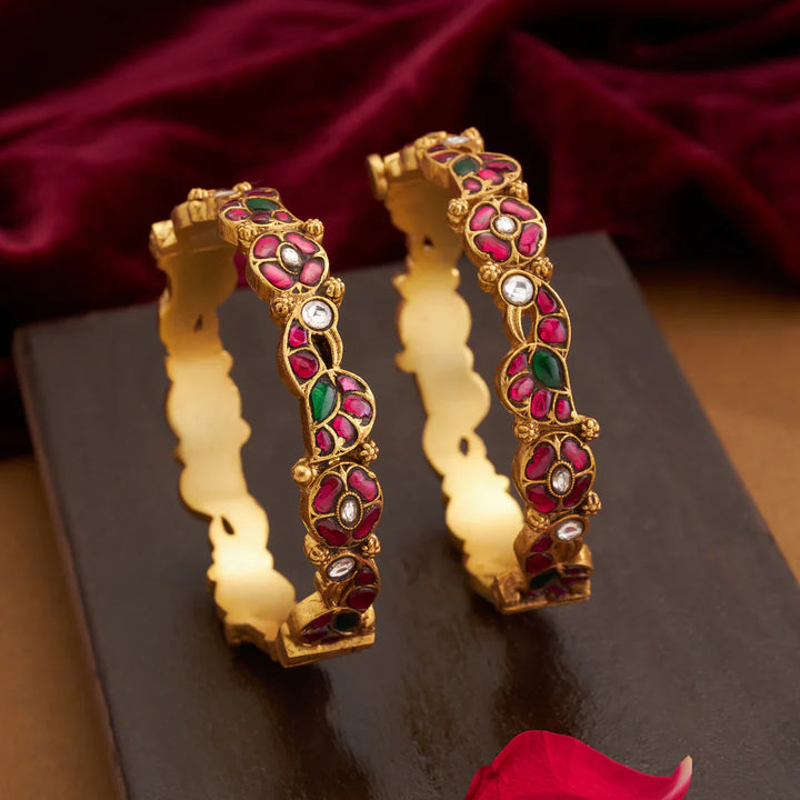 92.5 Silver, Gold Plated Mayurdiva Bangles
