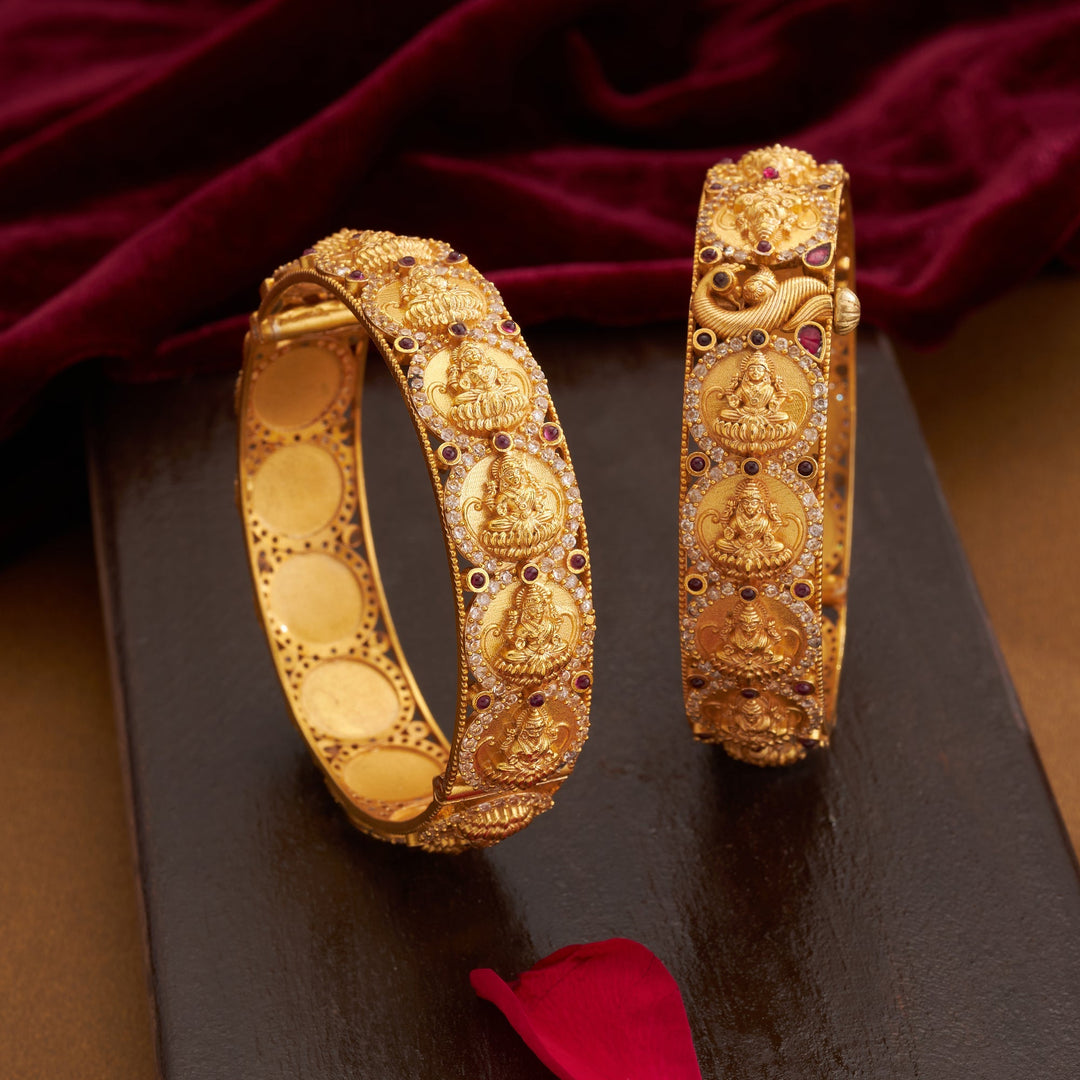 92.5 Silver, 24kt Gold Polish Kuberika Kundan Bangles | SHOBITAM
