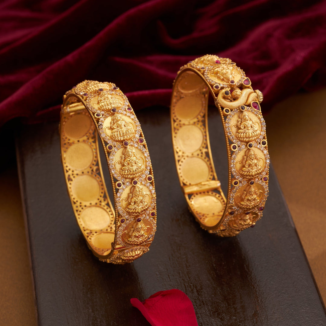 92.5 Silver, 24kt Gold Polish Kuberika Kundan Bangles | SHOBITAM