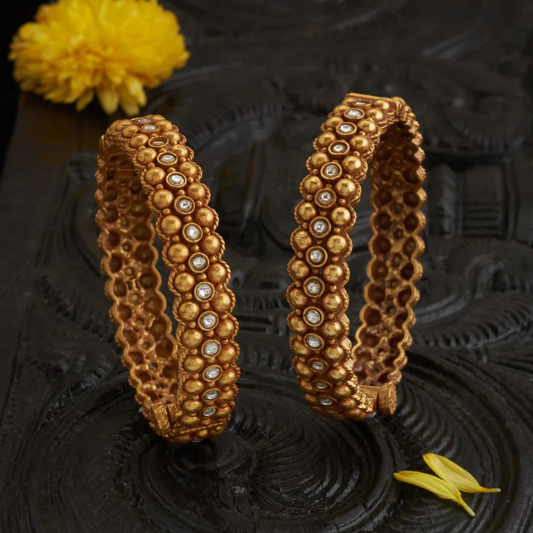 92.5 Silver, Gold Plated Amoria Beads Bangles