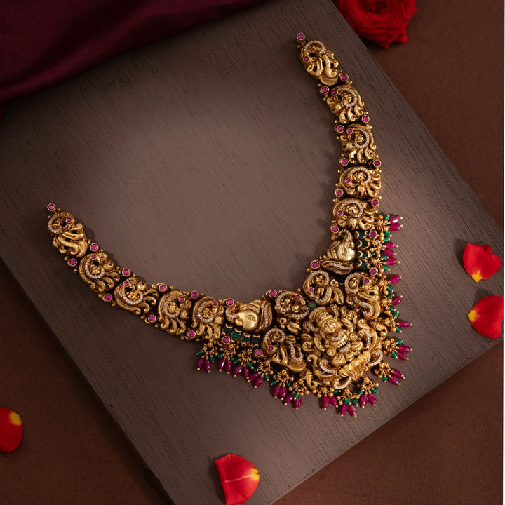 Stunning 92.5 Silver, Gold Plated Jyotilakshmi Necklace