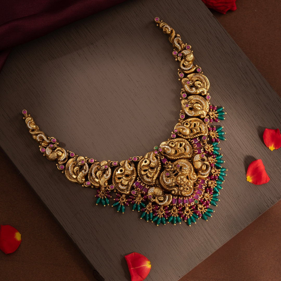 92.5 Silver, Gold Plated,Naksha Pushpini Short Necklace | SHOBITAM