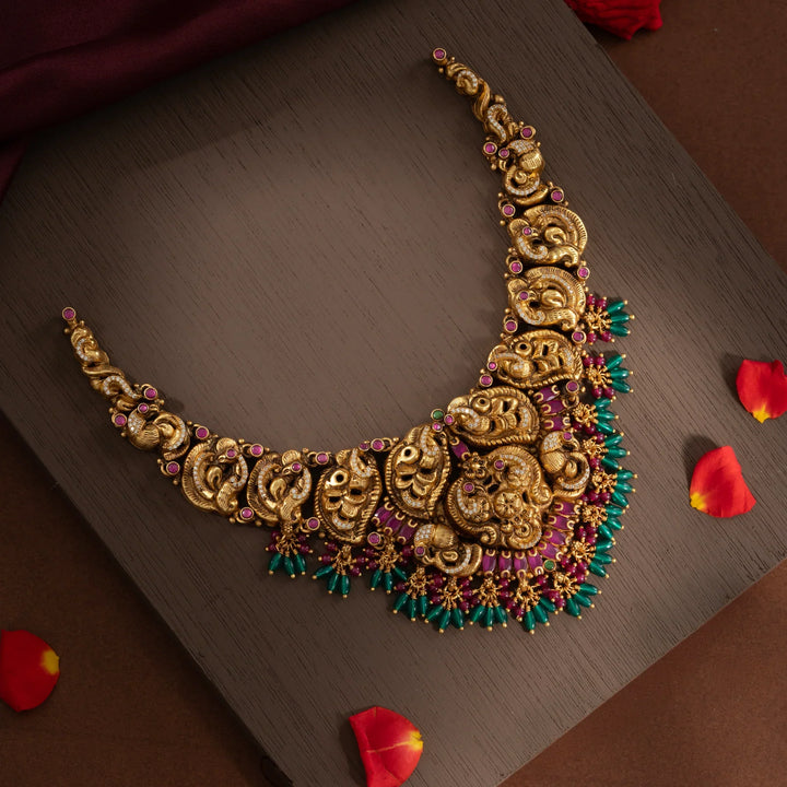 Stunning 92.5 Silver, Gold Plated Naksha Pushpini Short Necklace