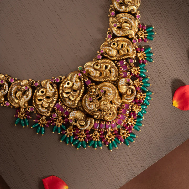Stunning 92.5 Silver, Gold Plated Naksha Pushpini Short Necklace