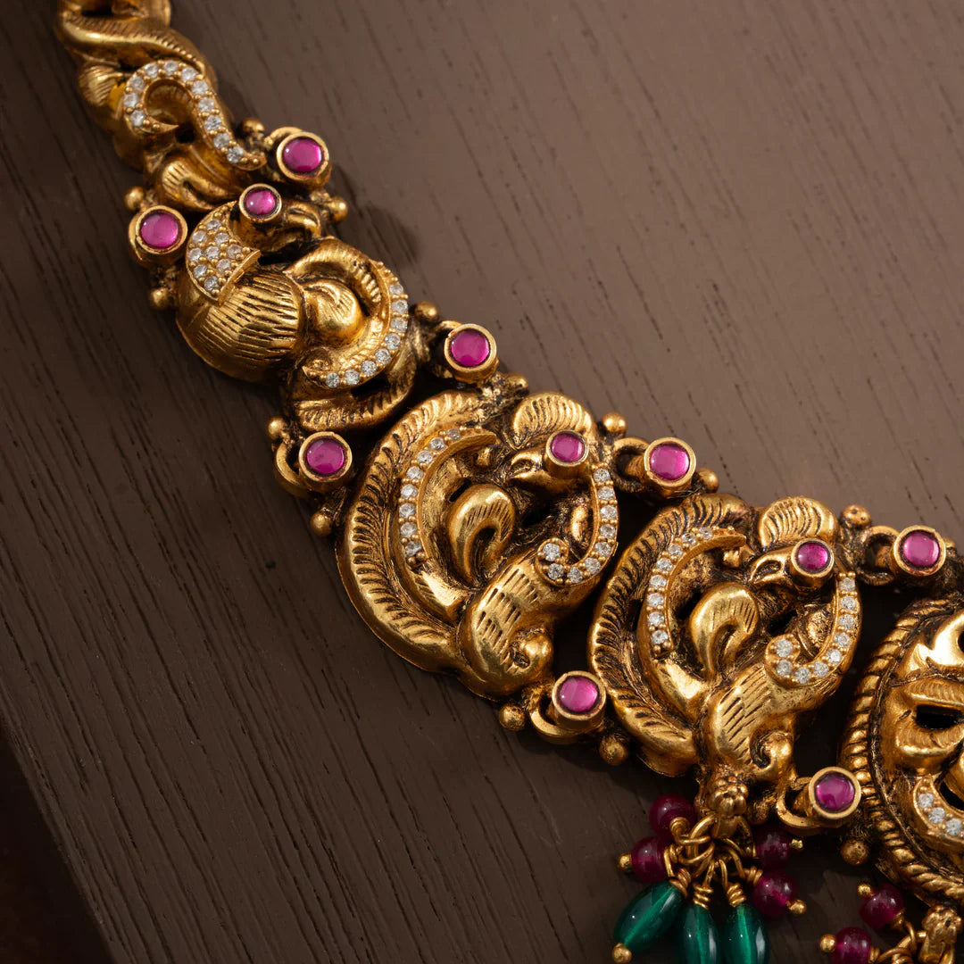 Stunning 92.5 Silver, Gold Plated Naksha Pushpini Short Necklace