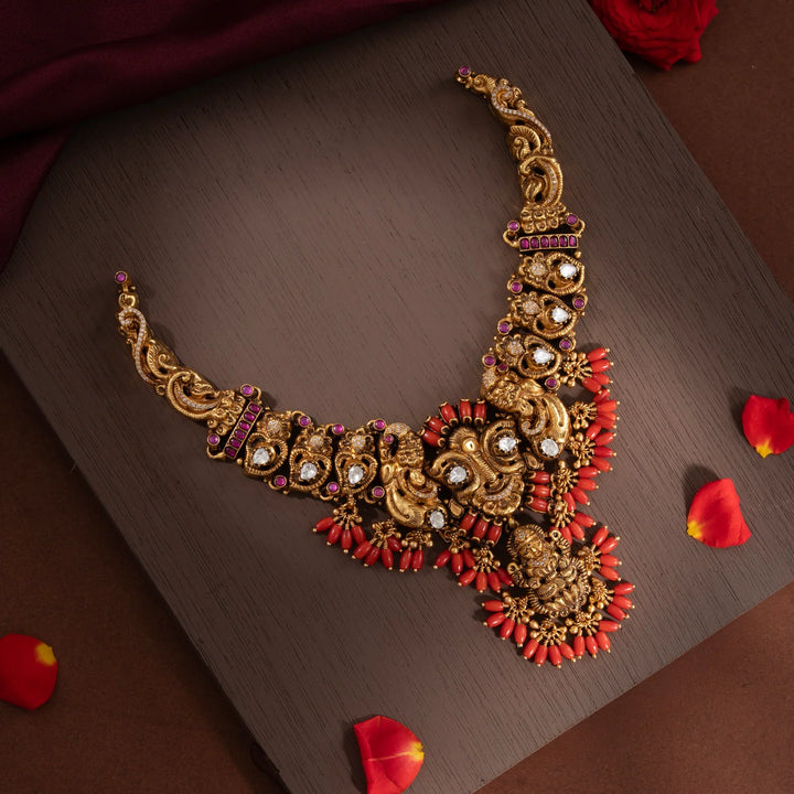 Stunning 92.5 Silver, Gold Plated Padma Sindoori Short Necklace