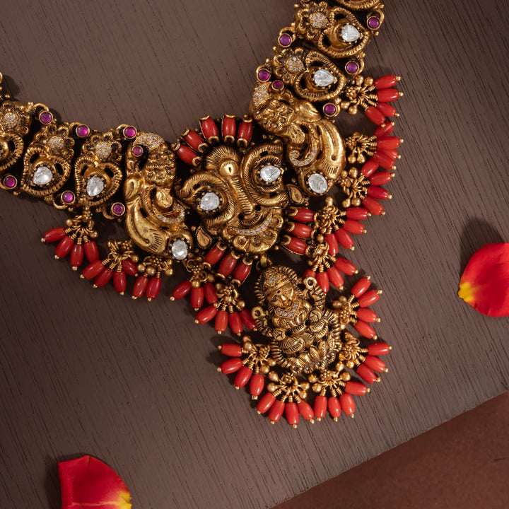 Stunning 92.5 Silver, Gold Plated Padma Sindoori Short Necklace