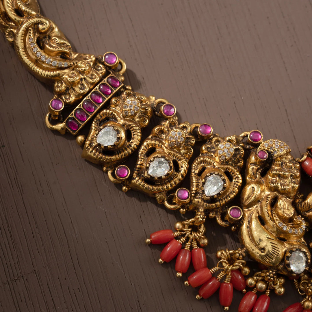 Stunning 92.5 Silver, Gold Plated Padma Sindoori Short Necklace