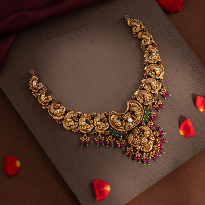 Stunning 92.5 Silver, Gold Plated Mayil Anugraha Short Necklace