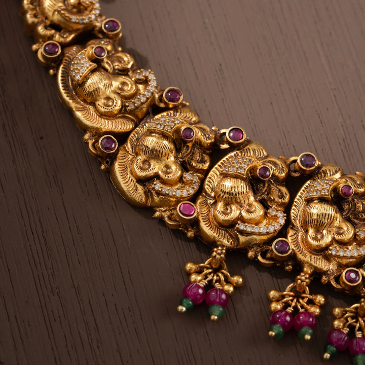 Stunning 92.5 Silver, Gold Plated Mayil Anugraha Short Necklace