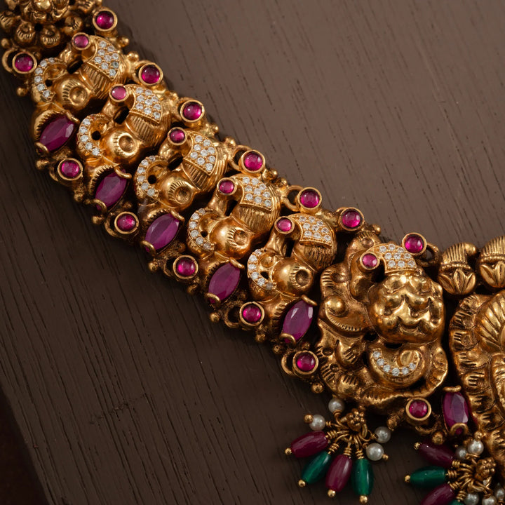 Stunning 92.5 Silver, Gold Plated Lakshmi Morni Short Necklace