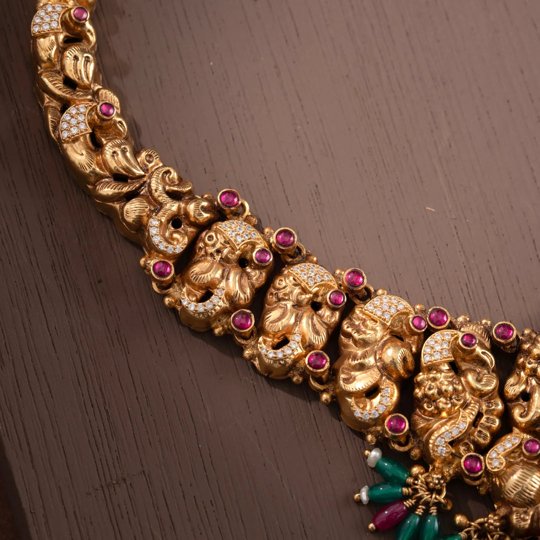 Stunning 92.5 Silver, Gold Plated Lakshmi Morni Short Necklace