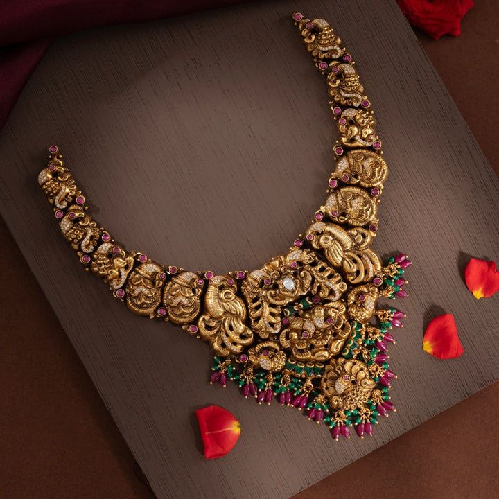 Stunning 92.5 Silver, Gold Plated Mayura Nakshatra Short Necklace