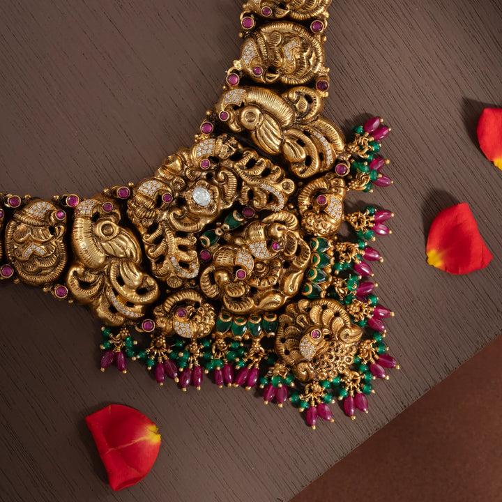 Stunning 92.5 Silver, Gold Plated Mayura Nakshatra Short Necklace