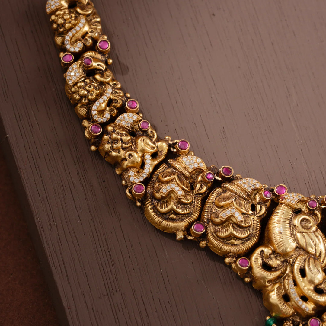 Stunning 92.5 Silver, Gold Plated Mayura Nakshatra Short Necklace