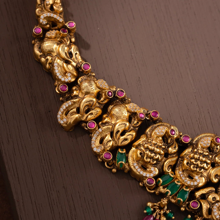 Stunning 92.5 Silver, Gold Plated Kavyeshwari Necklace