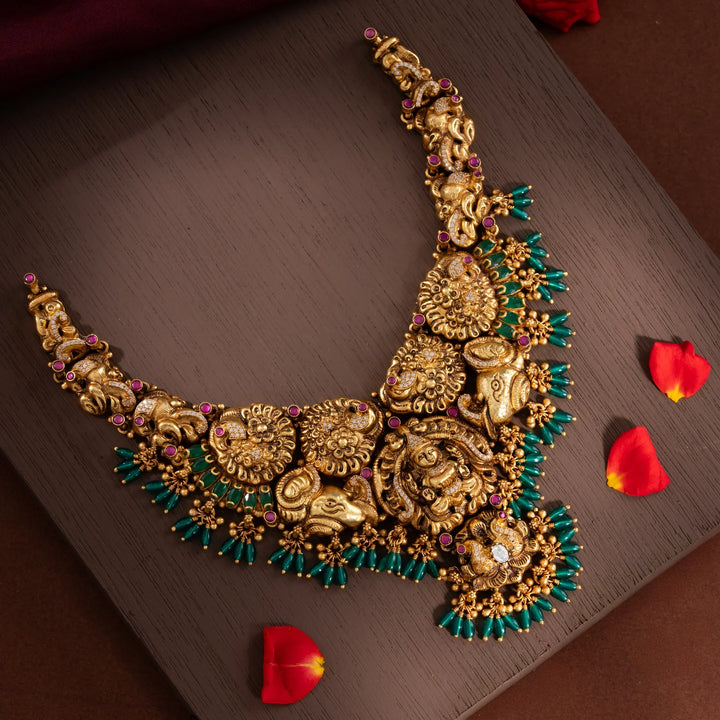 Stunning 92.5 Silver, Gold Plated Shree Ashta Short Necklace