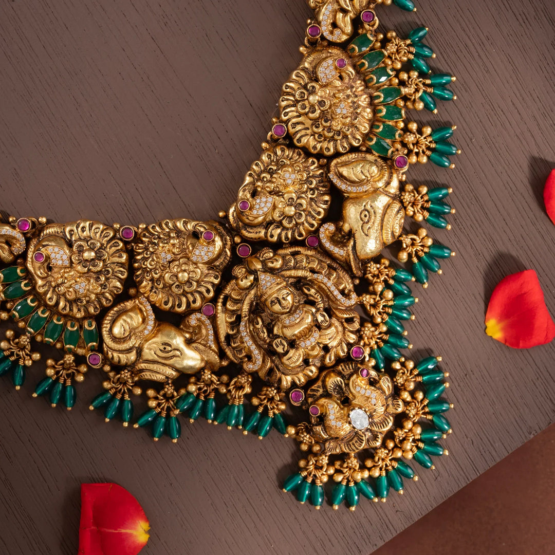 Stunning 92.5 Silver, Gold Plated Shree Ashta Short Necklace