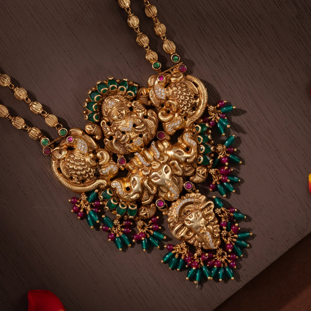 Stunning 92.5 Silver, Gold Plated Satyalakshmi Haaram